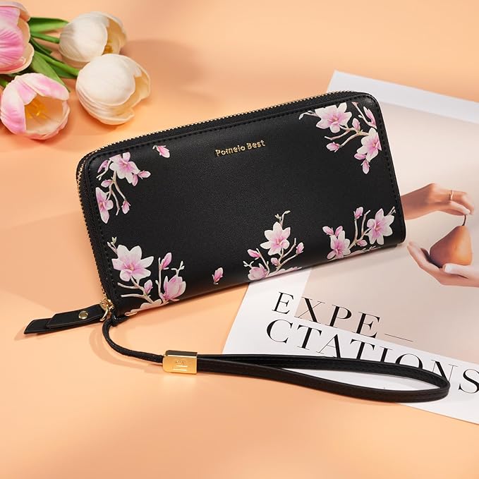 Pomelo Best Womens Wallet RFID Blocking Leather Multi Credit Card Large Capacity Wristlet Zip Around Long Wallets for Lady