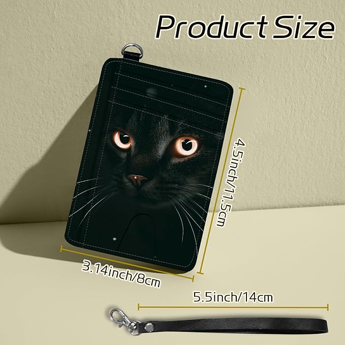 Small Travel Wallets, Black Cat Glitter Slim Minimalist Front Pocket Wallet with Wristlet, RFID Blocking PU Leather Credit Card Holder with ID Window Change Purse for Men Women
