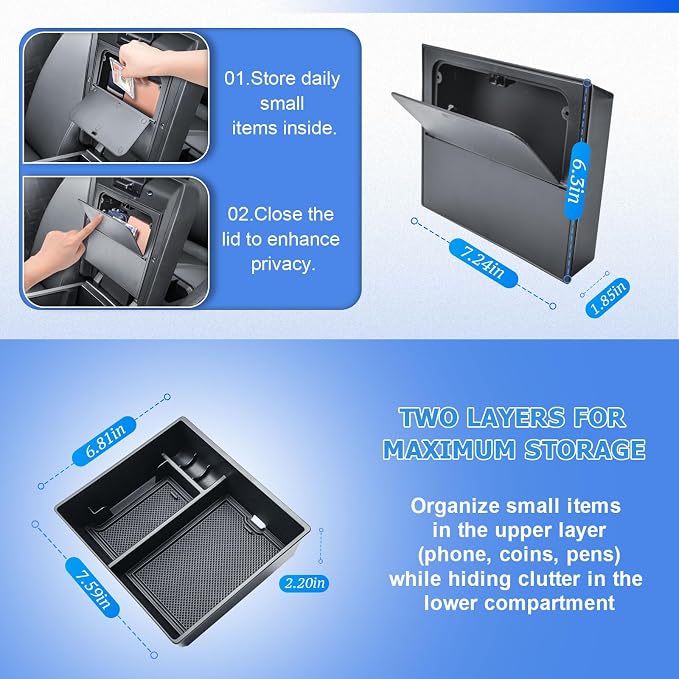 EDBETOS 2PCS 2026 4Runner Center Console Organizer for 2025 2026 Toyota 4Runner (6th Gen) Accessories Insert Tray, Armrest Hidden Storage Box Secret Compartment Press to Open and Close,ABS Black