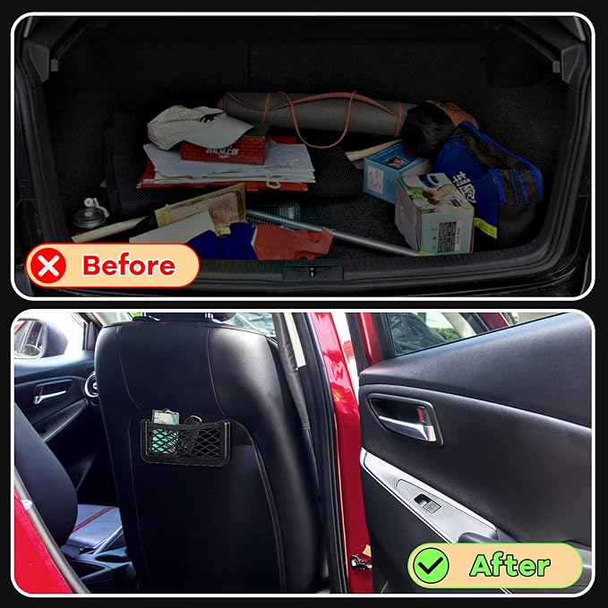 Frienda 2 Pcs Car Storage Net Bag, ABS Plastic Framed Mesh Net Holder, Phone & Cargo Organizer with Screws for Auto, Rv, Boat, Truck Pocket Storage (6.7 x 3.15 Inch)