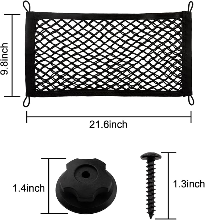 2 Pack Small Cargo Net Pocket Storage Pouch Bag 21 x 9.8 Inches RV Netting Elastic Automotive Cargo Nets with 8 Mounting Screws, Storage Mesh for Car Trunk SUV Boats