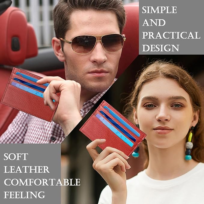 WOXVM Credit Card Holder Wallet RFID Blocking Slim Credit Card Cases Holder Premium Leather Minimalist Front Pocket Small Wallet with 6 Card Slots and 1 Pockets for Men Women (Red)