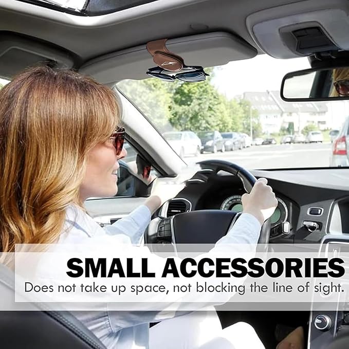Car Sunglass Holder Compatible with Tesla Cybertruck 2025 2024 Cyberbeast Interior Accessories Organizer Leather Eyeglass Hanger Visor Ticket Card Clip Magnetic Cyber Truck Sunglasses Holders (Brown)