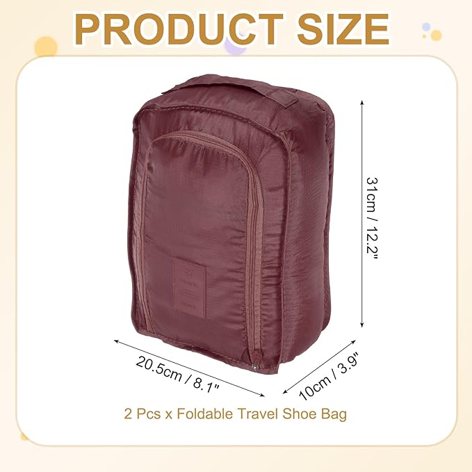 Foldable Travel Shoe Bag, Waterproof Shoe Pouches Organizer with Handle Travel Packing Cubes -Fitting for Storing (Sneakers/Sandals/Fitness Shoes) 2 Pcs & Dark Red