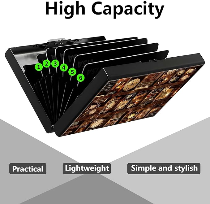 Credit Card Holder, Bookshelf with Clocks Design Mini RFID Blocking Aluminum Wallet Slim Metal Hard Case Shell Travel Wallet ID Case Small Credit Cards Case Business Cards for Women Men Girls