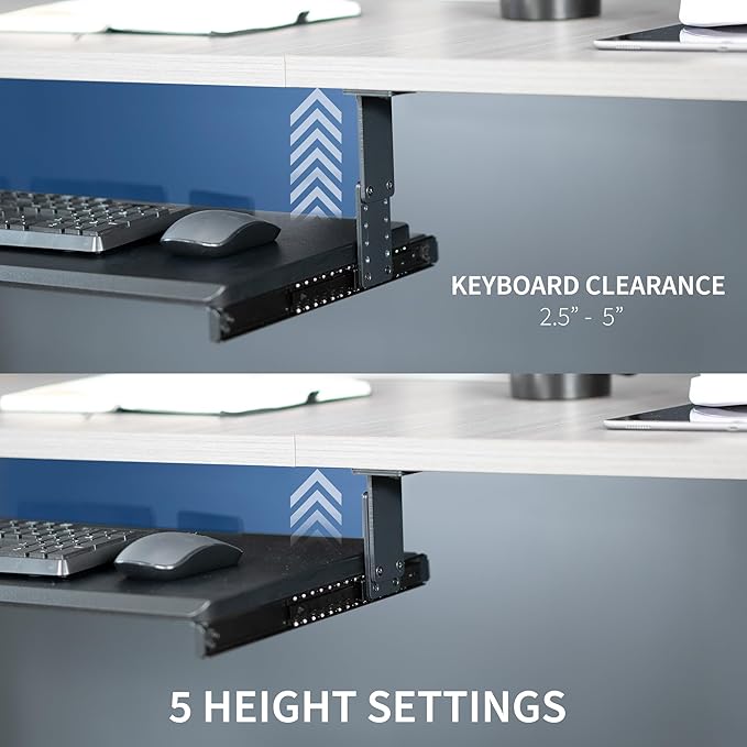 VIVO Large Height Adjustable Under Desk Keyboard Tray, 27 x 11 inch Slide-Out Platform Computer Drawer for Typing, Black, MOUNT-KB27HB