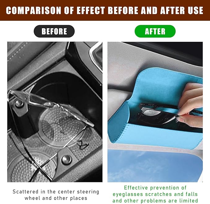 Augeny Sunglasses Holder for Car Sun Visor, Leather Auto Eyeglasses Storage Case with Hidden Magnetic Closure, Protective Glasses Organizer Box, Vehicle Visor Accessories for Woman Man (Sky Blue)
