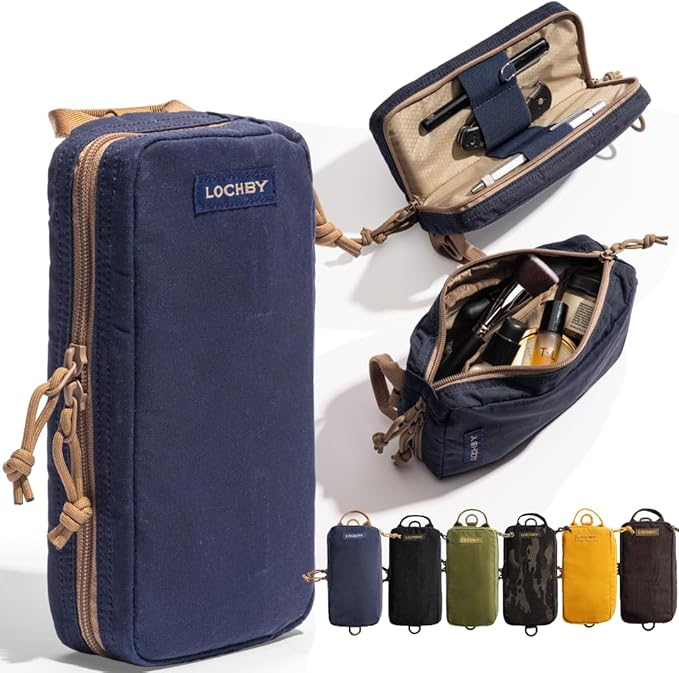 LOCHBY® Venture Pouch | Multipurpose Tactical Tool Bag | Water Resistant Waxed Canvas | Dual-Sided Zipper Pouch | for Motorcycle, Bike, EDC, Pen, Pencil, Art, Tech & Travel