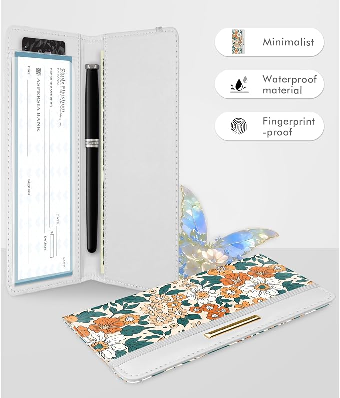 Printed Checkbook Cover, RFID Blocking Checkbook, Stylish, Lightweight, Slim Durable, Multi-Functional Checkbook Holder for Personal and Business Checks (Flower-Yellow)