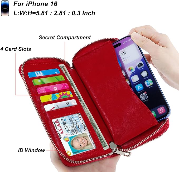 Cellphone Wallet for Women Dual Zipper Long Purse with Removable Wristlet