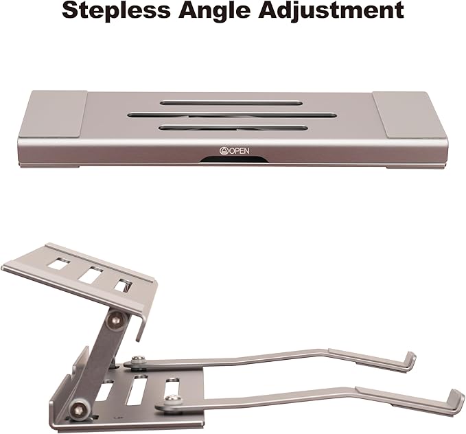 Aluminum Fold & Laptop Riser Stand 3-in-1 Adjustable, Foldable Cooling Stand with Integrated Storage Box, Ruler and Ultra-Slim Portable Design for MacBook, Tablet, Ipad, Keyboard and All Laptop