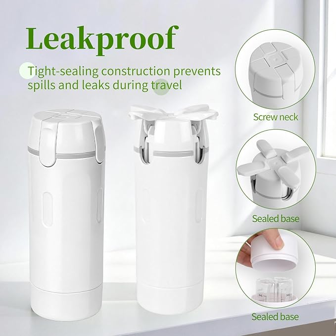 4 in 1 Travel Dispenser, Travel Bottles for Toiletries, Leak Proof Refillable Dispenser Set for Shampoo Conditioner Lotion Cream, Portable Containers for Travel, Camping & Gym (White)