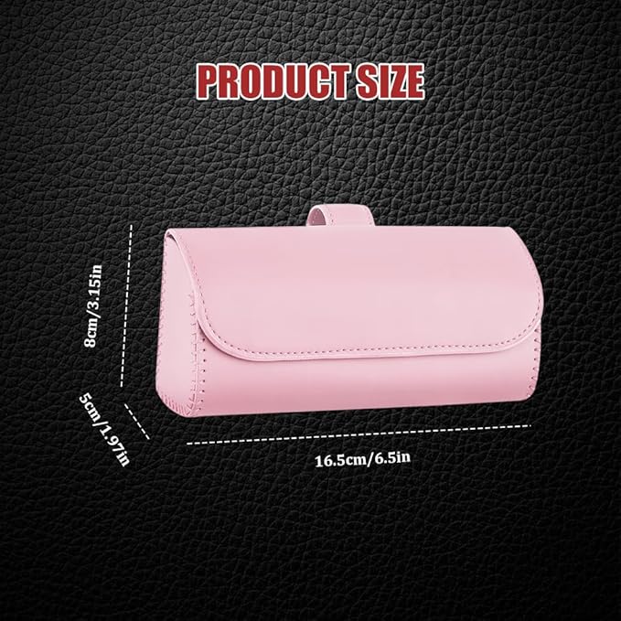 Sunglasses Holder for Car Sun Visor, Leather Auto Eyeglasses Storage Case with Hidden Magnetic Closure, Universal Protective Glasses Organizer Box, Visor Accessories for Woman Man (Pink)