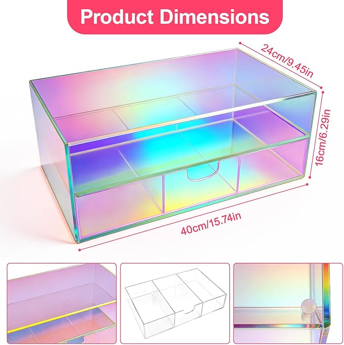 Gelite Acrylic Computer Monitor Stand for Desk Monitor Riser with Drawer Desktop Monitor Shelf with Storage, Iridescent