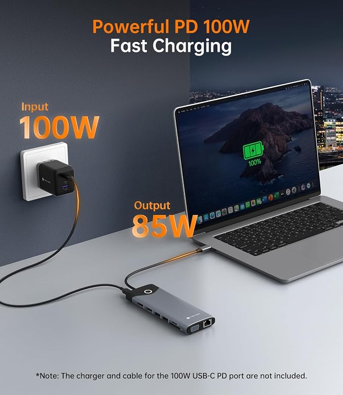 NOVOO 10Gbps USB-C Docking Station, 15-in-1 Dual/Triple 4K 60Hz HDMI & VGA, 100W PD Charging, 7USB-A+1USB-C, Gigabit Ethernet, SD/TF, Audio, Multiport Dock for MacBook HP Dell Lenovo Surface