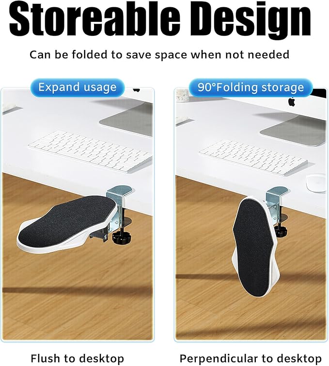 Computer Arm Rest for Desk, 180° Adjustable Rotating Desk Extender Tray, 90° Foldable Elbow Arm Support, Ergonomic Desk Arm Wrist Rest Shelf for Home and Office