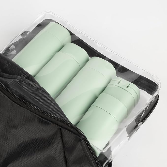 Suteng Travel Bottles for Toiletries, 5 Pack Travel Size Containers, TSA Approved Leak Proof - Silicone Toiletry Containers with Clear Bag for Shampoo, Conditioner & Lotion, Travel Essentials