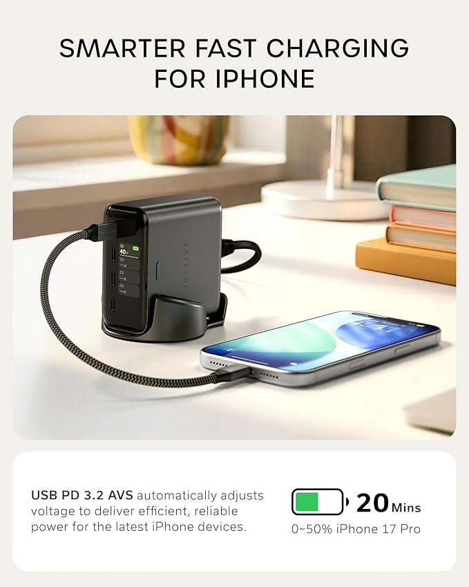 Satechi ChargeView??140W Desktop Charger, GaN Charging Station with Live Power Display, Four USB-C Ports, Designed for Modern Workspaces, Space Black
