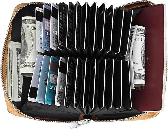 boshiho RFID Blocking 24 Slot Credit Card Holder Wallet Real Leather Multi Card Organizer Wallet with Zipper