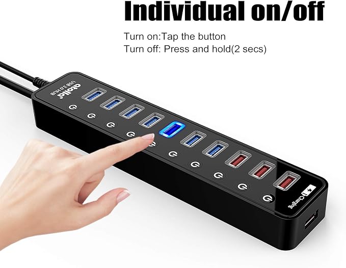 Powered USB 3.0 Hub, USB 3.0 Data Hub 11 Ports - 7 USB 3.0 Data Ports + 4 Smart Charging Port with Individual On/Off Switches and 12V/4A Power Adapter USB Hub 3.0 Splitter