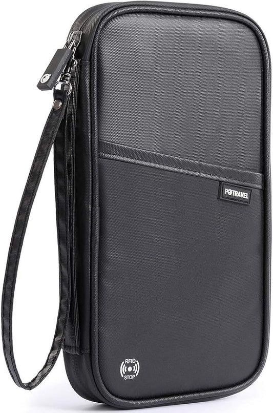 VanFn RFID Travel Passport Wallet, Family Passport Holder, Trip Document Organizer P.Travel Series (Nylon - Black)