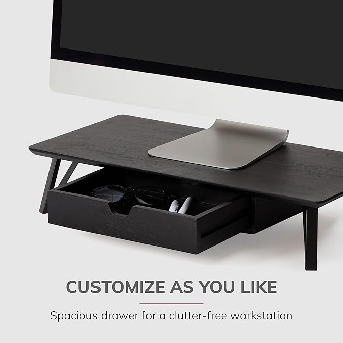 Anji Mountain Monitor Stand - Desktop Organizer & Laptop Riser, Ergonomic Monitor Riser, Space-Saving Monitor Stand for Desk, Durable Construction, Easy Assembly, Ideal for Home & Office,Black