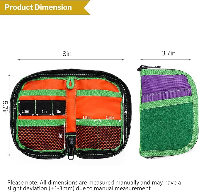 VIPERADE VE10 EDC Pouch Small Pocket Tool Pouch with 10 Compartments, Men's Pocket Organizer for Multitools, EDC Organizer with Patches Area for DIY (Green+Purple)