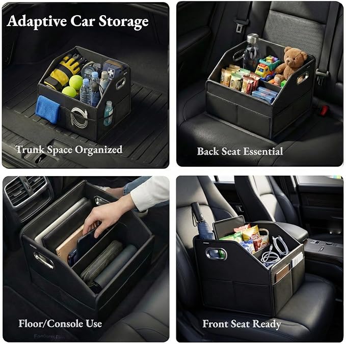 Car Storage Organizer – Compact PU Leather Bin for Trunk, Front Seat, Back Seat & Car Floor