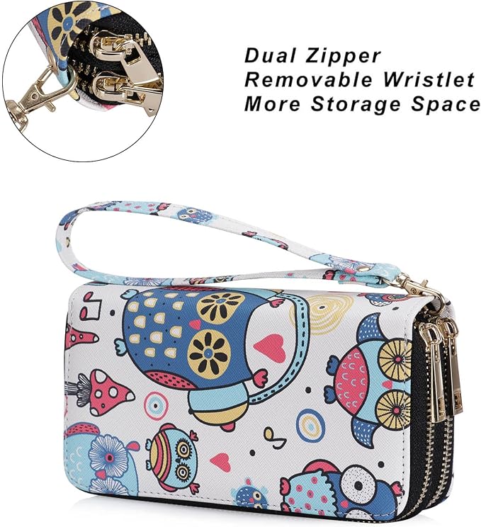 Cellphone Wallet for Women Dual Zipper Long Purse with Removable Wristlet