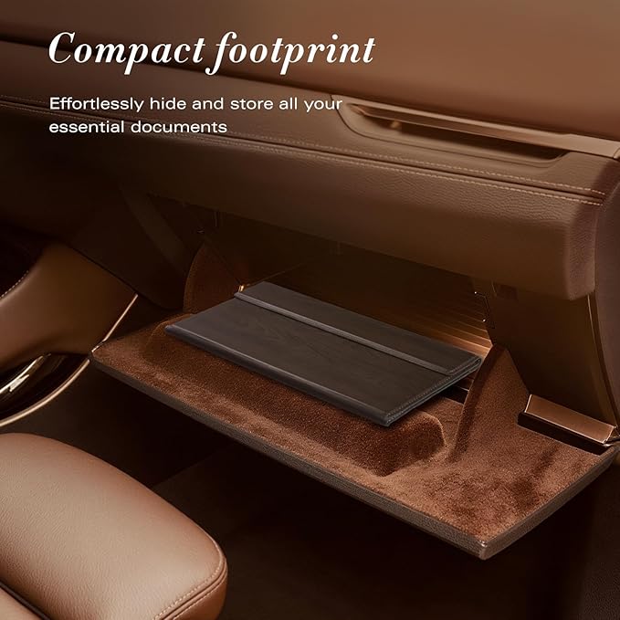 CoBak Leather Car Registration and Insurance Holder with Magnetic Compartment - Vehicle Glove Box Organizer for Driver License, Cards, Emergency Cash - Auto Truck Accessories Case, Dark Brown
