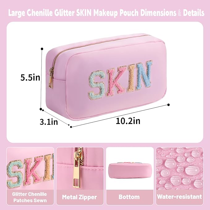 Travel Essentials Makeup Bag for Women Water-resistant Toiletry Organizer Nylon Cosmetic Pouch Preppy Stuff