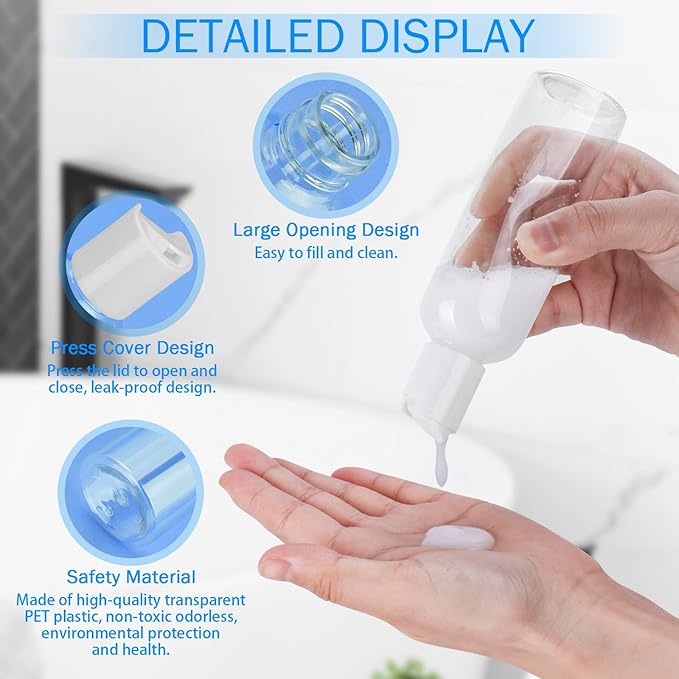 6 Pack Travel Bottles for Toiletries, 3.4 oz Travel Bottles TSA Approved Leakproof Plastic Empty Bottles, Toiletry Containers with Labels for Shampoo Conditioner Lotion Travel Essentials Accessories