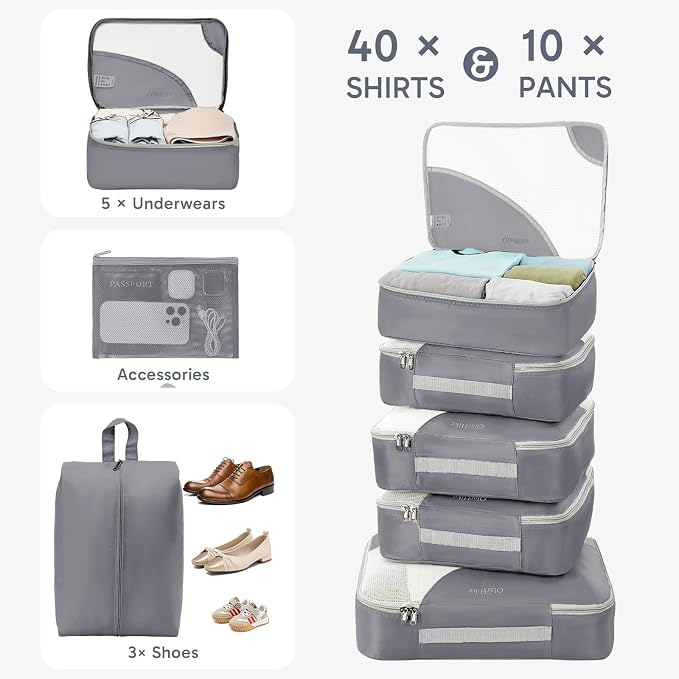 OlarHike 10 Set Packing Cubes for Travel, Gifts for Women Mom,Anti-Tearing Suitcase Organizer with Over 1000 pcs Mesh Holes,Vacation Essentials & Accessories for Cruise Ship