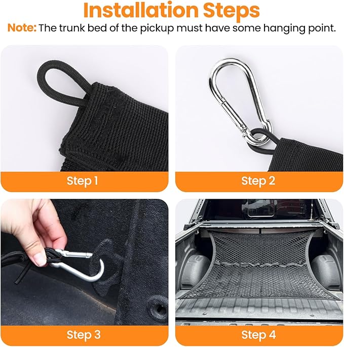 Truck Bed Net, Double-Layer Elastic Cargo Net Stretchable Mesh Organizer for Pickup, Suitable for Daily Light Loads of Trucks, Up to 2X Elastic from 4'x4’ Stretches to 7‘x 7’