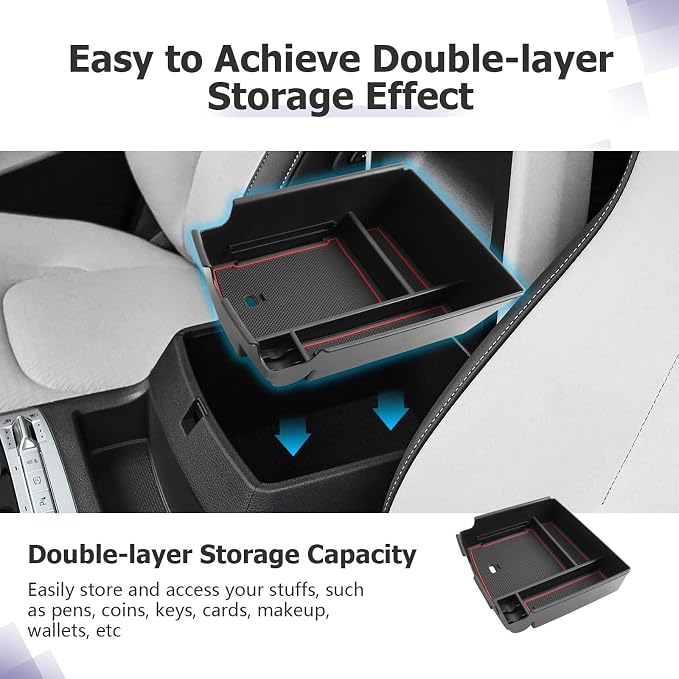LUWU 2025 2026 Carnival Center Console Organizer Compatible with Kia Carnival KA4 2022-2025 2026 Accessories Armrest Console Storage Box Insert Tray ABS Material Black Coin Container, Red