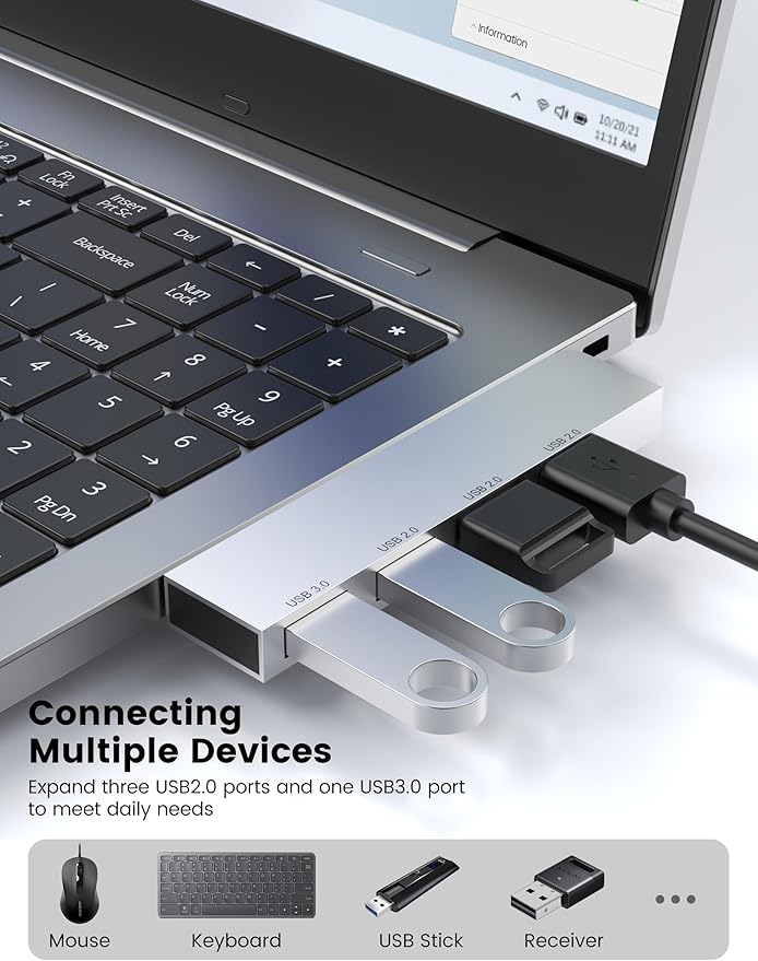 Multi Port USB Hub, Fidioto 4 Port USB Adapter(1 * 3.0 Hub, 3 * 2.0 Hub), USB Hub for Laptop, iMac Pro, MacBook Air, Mac mini/Pro, Notebook PC, USB Flash Drives and Mobile HDD Etc.