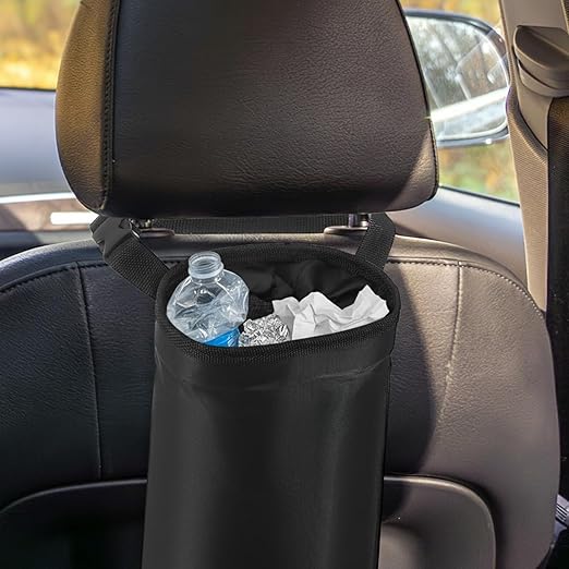 2PCS Car Garbage Bag Hanging, Washable Travel Automotive Trash Can Bags with Top Elastic Vent & Sticky Strap Bottom Opening, Independent Detachable Leak-Proof Seat Back Tash Bin for Car, Suv, Truck