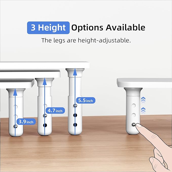 AFOOYO Dual Monitor Stand For Desk,Adjustable Height Long Wood Computer Riser For Computer,Laptop,Printer,TV,White