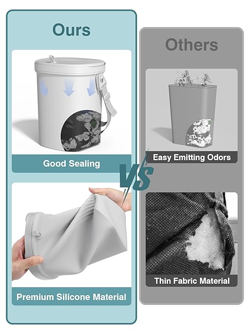 Garoopion Waterproof Car Garbage Can, 1.9 Gallon Soft Silicone Hanging Trash Can for Car with Lid, Easy to Clean Multi-Purpose Automotive Garbage Bin