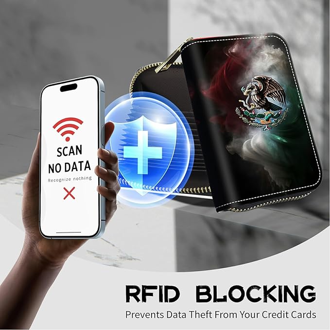 Cute Credit Card Holder with Zipper, Mexico Flag RFID-Blocking Card Case Small Wallet for Women Men, Multi-slot Card Organizer Case Travel Accordion Wallet