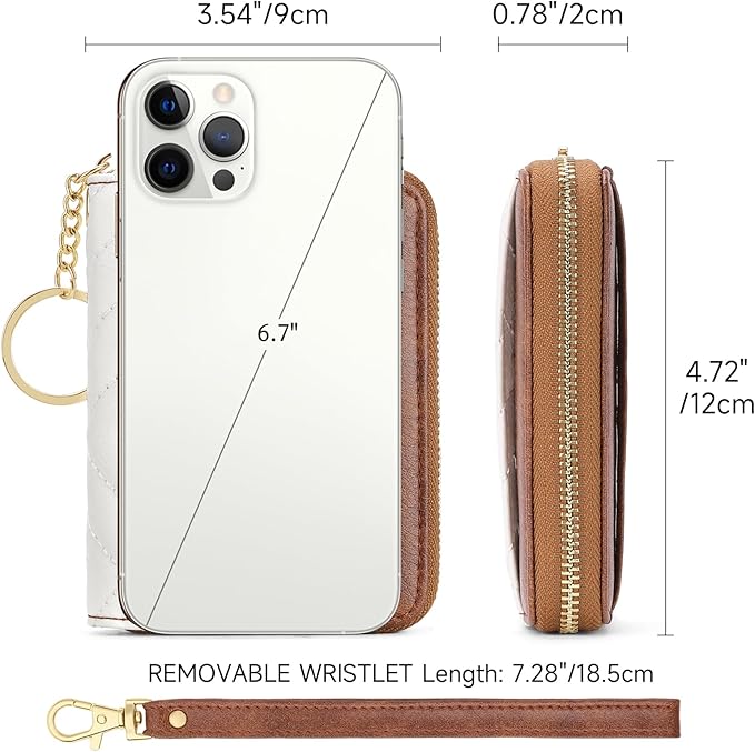 GAEKEAO Credit Card Holder Small Wallet for Women RFID Blocking Leather Zipper Wallet with Wristlet Beige＆Brown