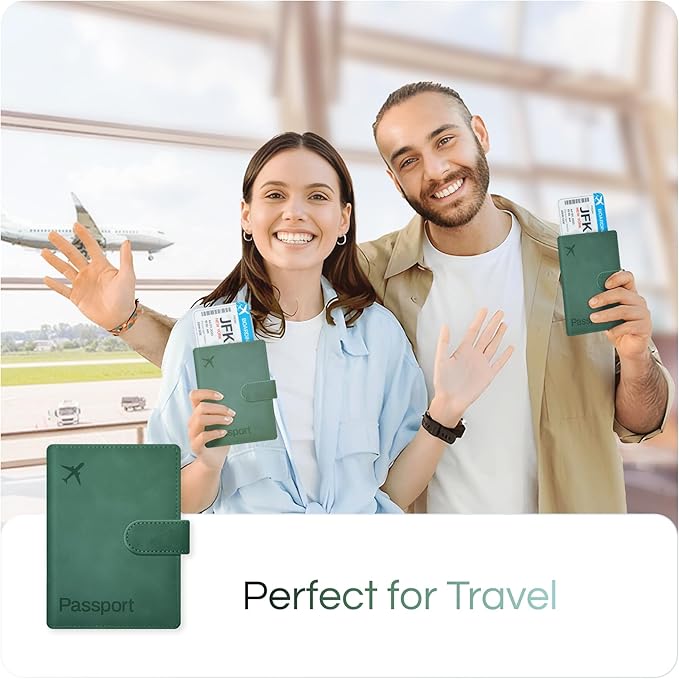 Passport Holder Cover Wallet, RFID Blocking Travel Document Organiser, Must Haves Travel Accessory, Leather Wallet Card Case – Essentials for Men & Women (Green)