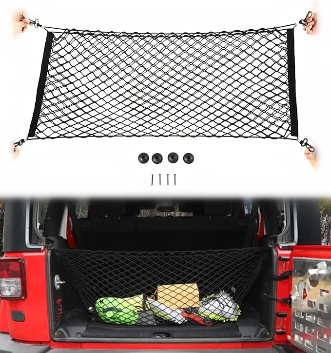 Voodonala 40 x 18 Inches Universal Mesh Envelope Trunk Cargo Storage Organizer Net Elastic Mesh Net Pickup Truck Bed Divider Compatible for Cars, Vans, Trucks and SUVs, for Jeep, for Dodge, for Toyota