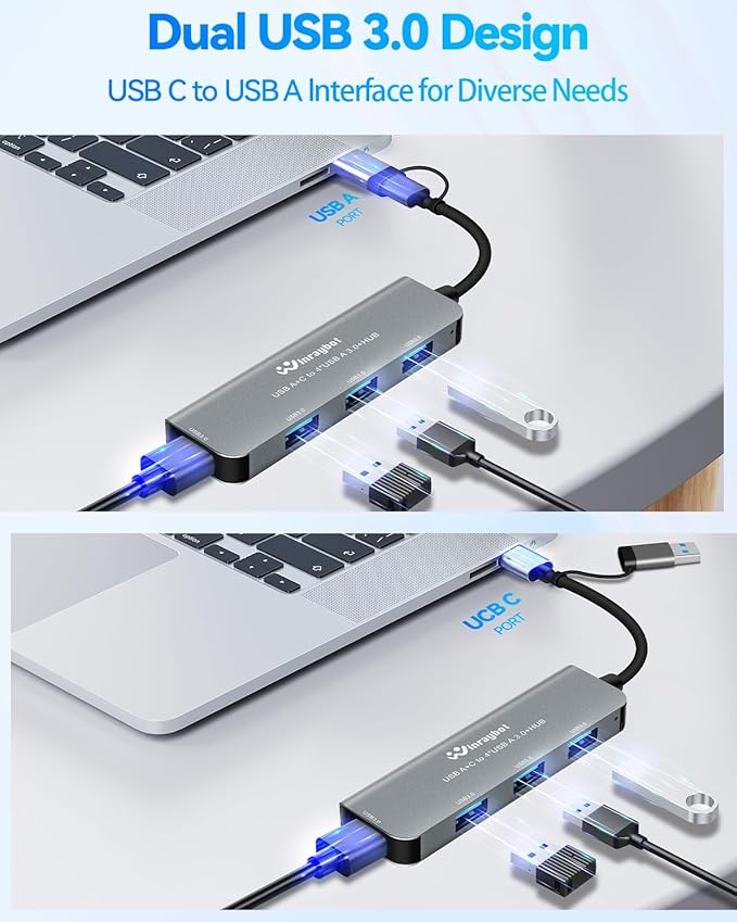USB Hub Extrended Multiple Port USB 3.0 Hub with 5Gbps High Speed Data Transfer, Compatible with Window Mac Laptop Desktop iMac Surface Flash Drive HDD