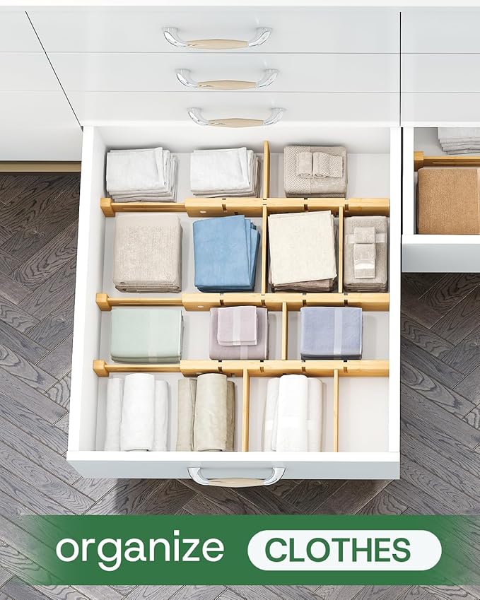 Kitchen Drawer Dividers - Adjustable Drawer Organizer for Clothes, Kitchen, Closet & Office - 8 Pack with Inserts, 13.8-18.8 Inches, Non-Slip Silicone Ends