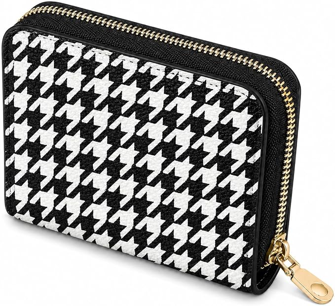 Ladies change card bag, zip storage bank card case, small portable 11 large capacity pouch, holds banknote change credit card(black and white)