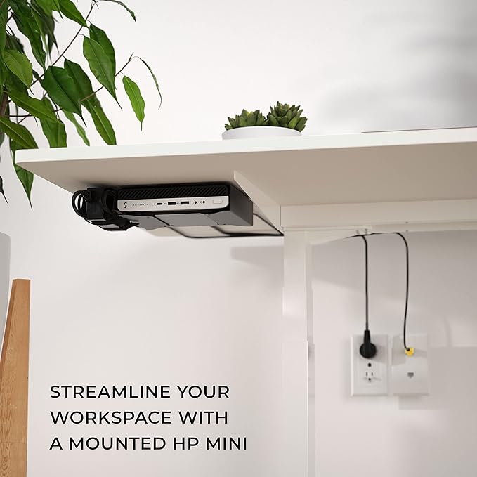 HumanCentric VESA Mount Bracket for HP Desktop Mini, ProDesk and EliteDesk - Under Desk, Wall and Arm Mounting Kit with Power Adapter Holder