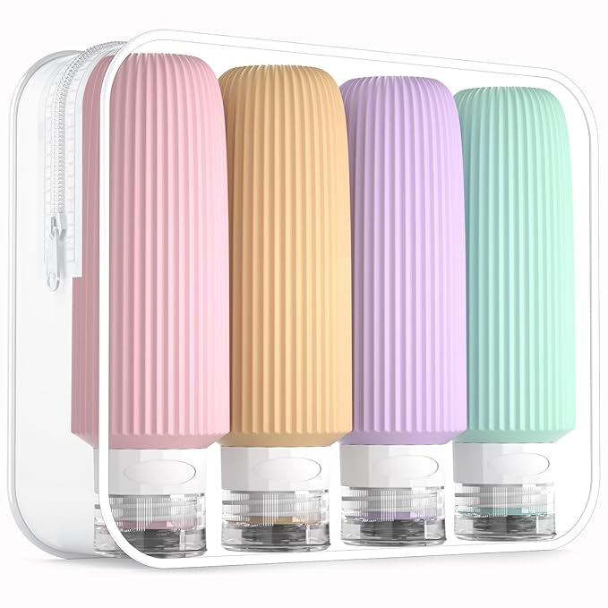 Mrsdry Travel Bottles for Toiletries, Large 6oz Travel Size Containers, BPA Free Leak Proof Tubs Refillable Liquid Accessories with Toiletry Bag for Cometic Shampoo and Lotion Soap (4 Pack)