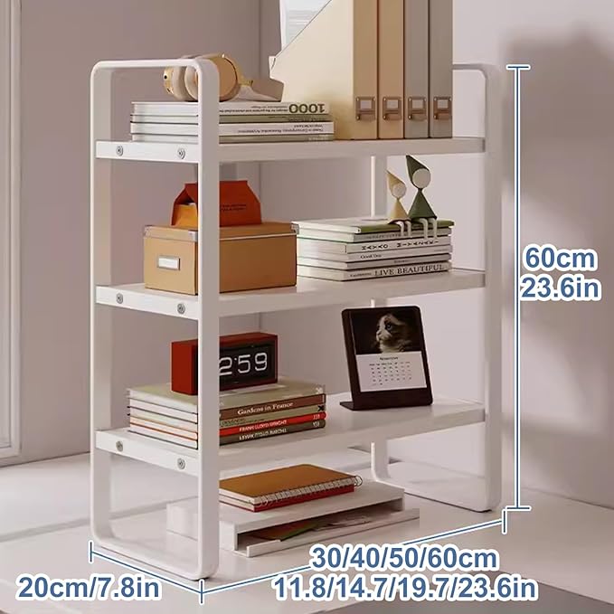 Gtzly 3 Tier Desktop Bookshelf Metal Frame Wood Board Rack Shelves Plant Stand for Kids Stationery Organizer Living Room Storage Office Display(White,40 * 20 * 60cm)
