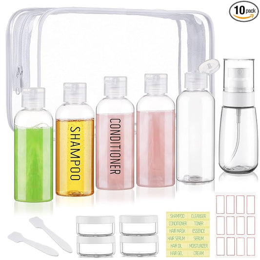 10 Pack Travel Bottles for Toiletries 3.4oz TSA Approved Travel Size Containers Leak Proof Shampoo Bottles Squeezable Empty Plastic Toiletry Bottle Small Traveling Essentials(Clear)